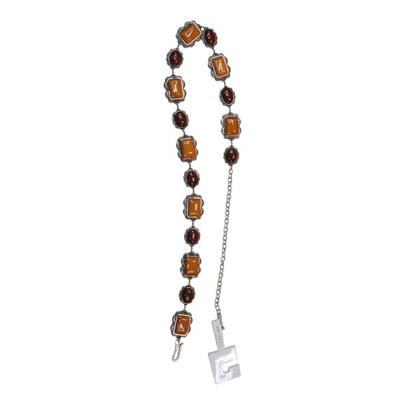 Haute Hippie Style Brown & Orange Stone Chain Belt One Size Adjustable 41" Long - Picture 5 of 13